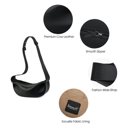 Echtleder Schultertasche Crossbody Schwarz Breiter Tragegurt