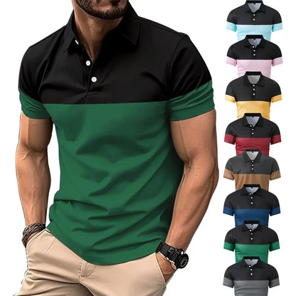 Lässiges Herren-Poloshirt mit digitalem Farbpatch-Druck und Reißverschluss am Kragen – ideal für den Sommer.