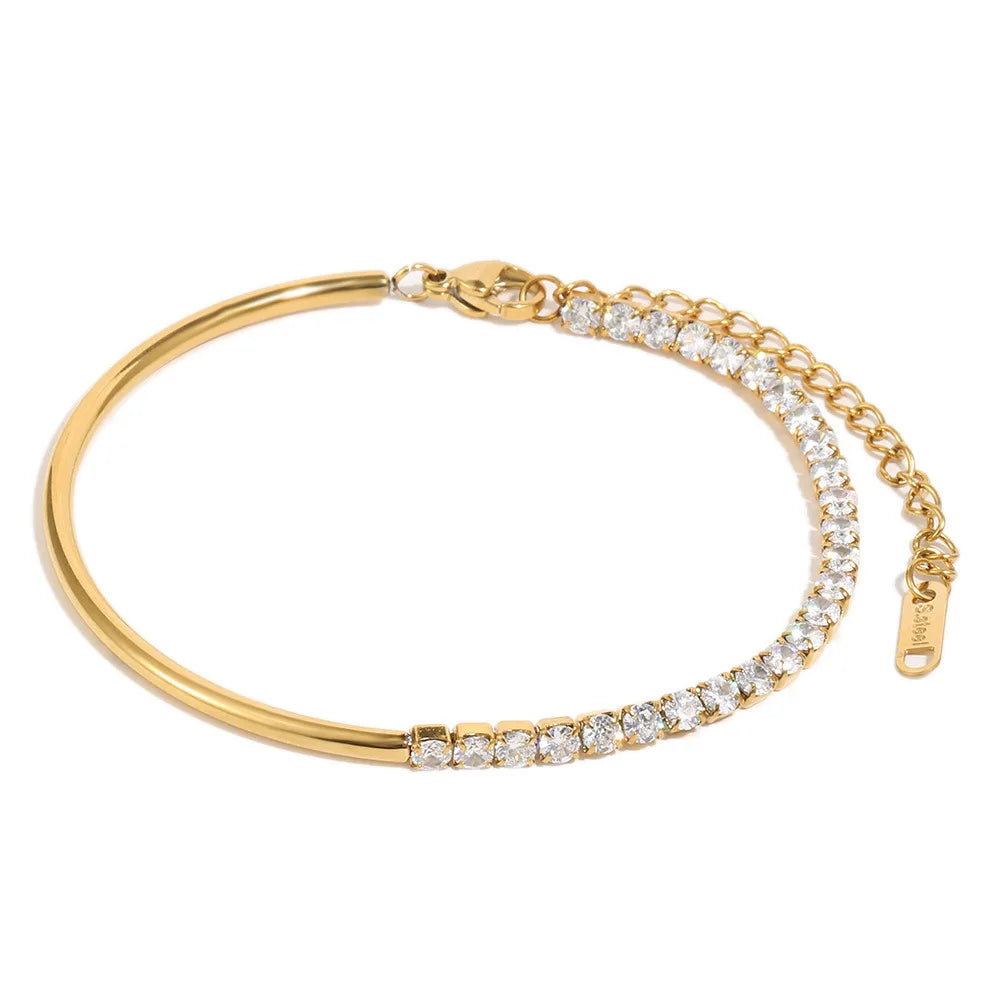 Damen-Tennisarmband aus Edelstahl mit weißen CZ-Steinen und Schieber