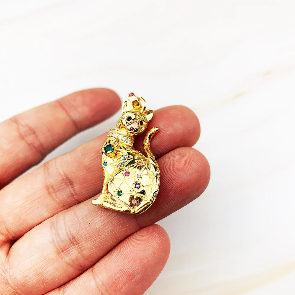 Damen-Charm-Anhänger goldene Magic Cat niedlich aus Sterlingsilber