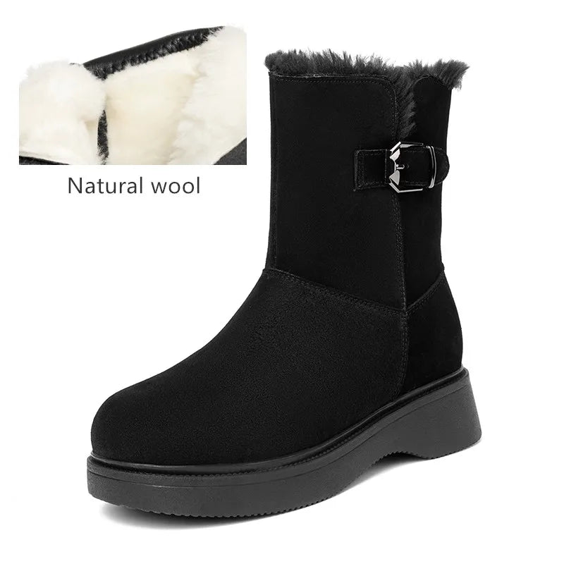 AIYUQI Snow Boots Female Genuine Leather 2025 New Wedge Anti-slip Women's Winter Shoes Boots Natural Wool Women Ankle Boots