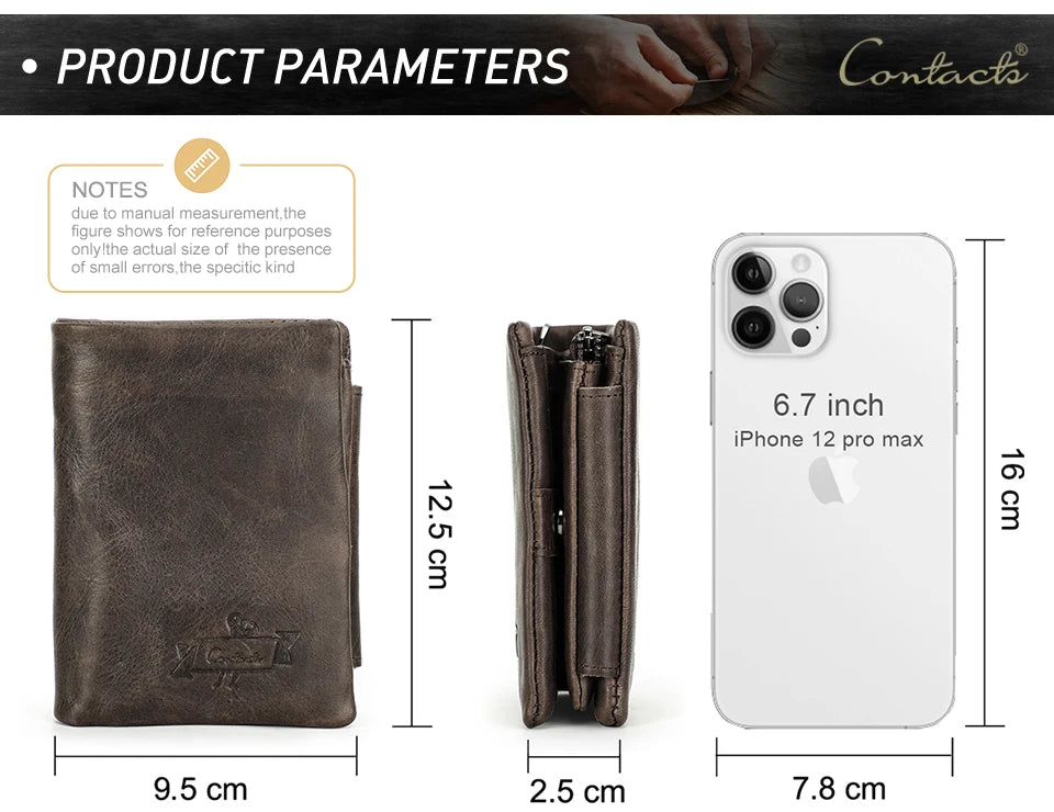 Herren Echtleder Geldbörse Vintage Trifold Haspe Reißverschluss Kartenhalter Geldclip