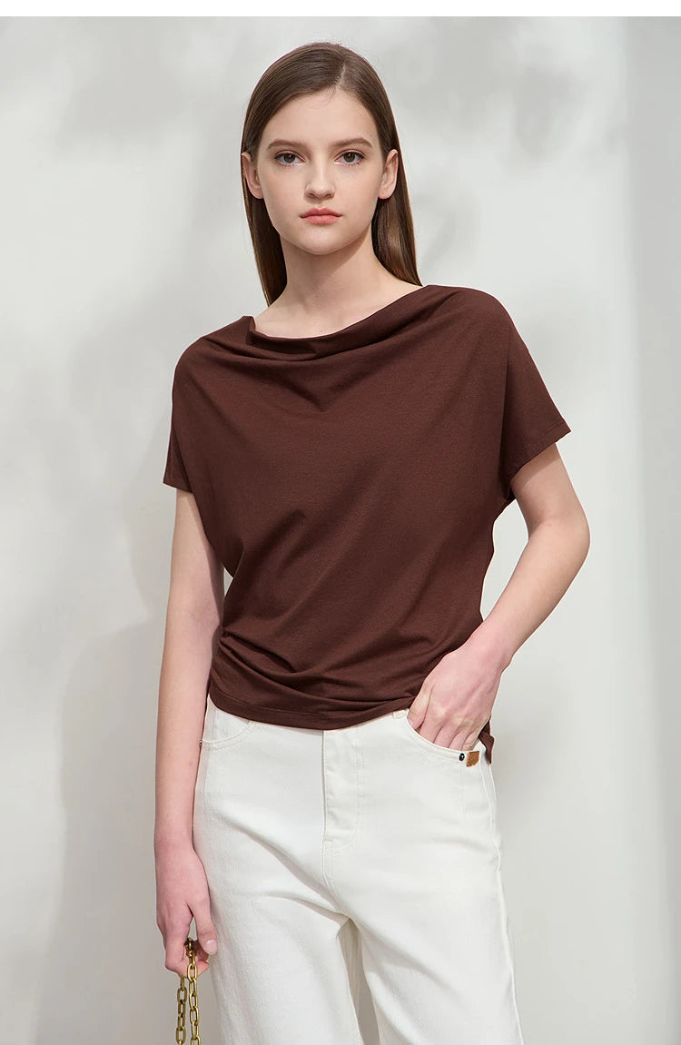 Damen T-Shirt aus Modal-Baumwolle mit kurzen Rotator-Ärmeln und Swing-Neck