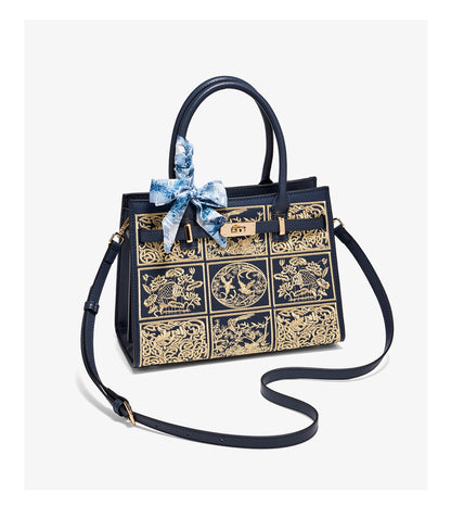 Damen Handtasche Aus Split-Leder Mit Crossbody-Tasche Im Chinesischen Stil