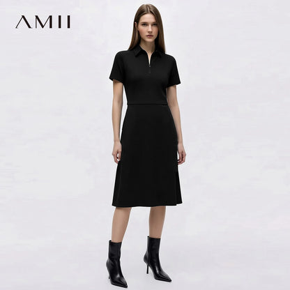 Elegantes Damen Midikleid Mit Reißverschluss Und Figurbetonter Taille