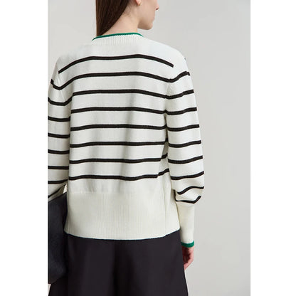 Damen-Strickjacke Streifen V-Ausschnitt locker Wolle Herbst-Winter