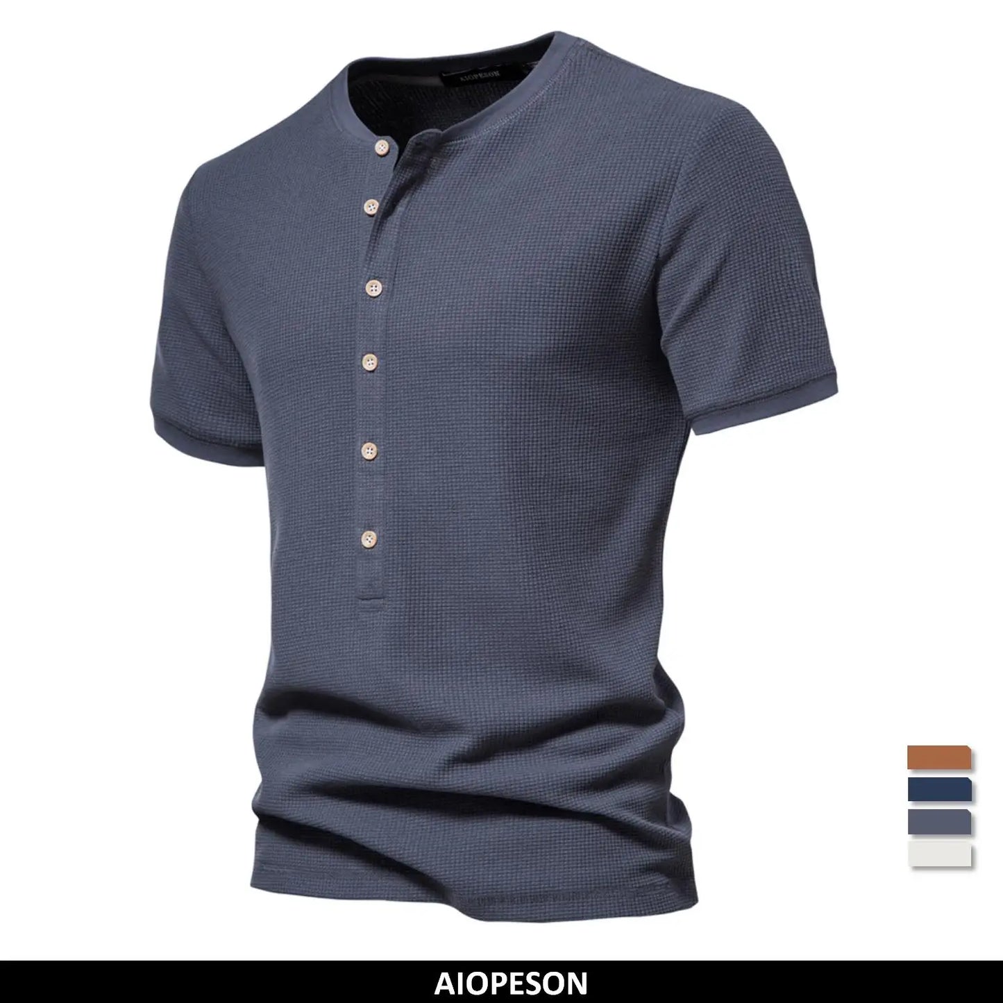 Herren Henley T-Shirt aus Baumwolle im einfarbigen lässigen Design für den Sommer