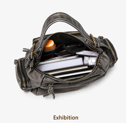 Damen-Hobo-Tasche aus Leder im Vintage-Look mit Mehrfach-Fächern und Tassel-Reißverschluss Alltagsbegleiter