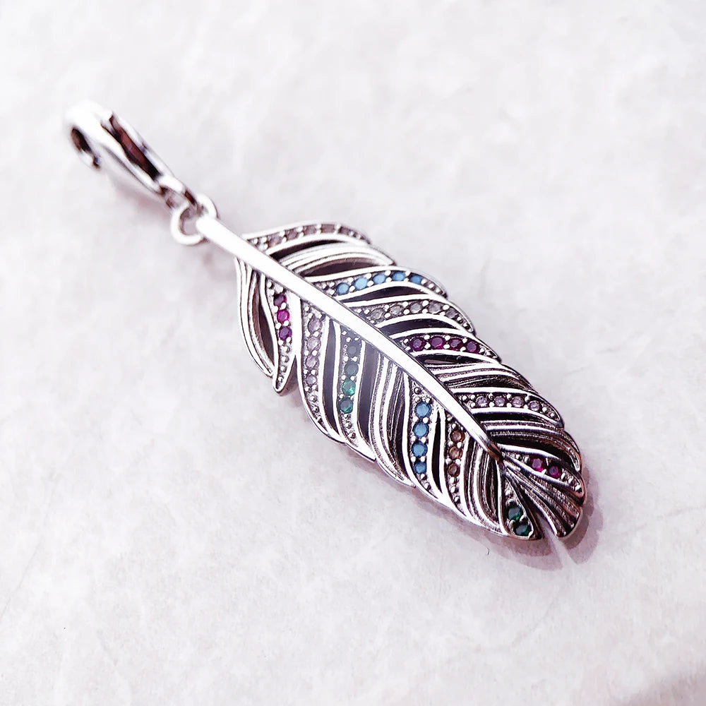 Damen-Charm bunte Feder Bohemia aus Sterlingsilber