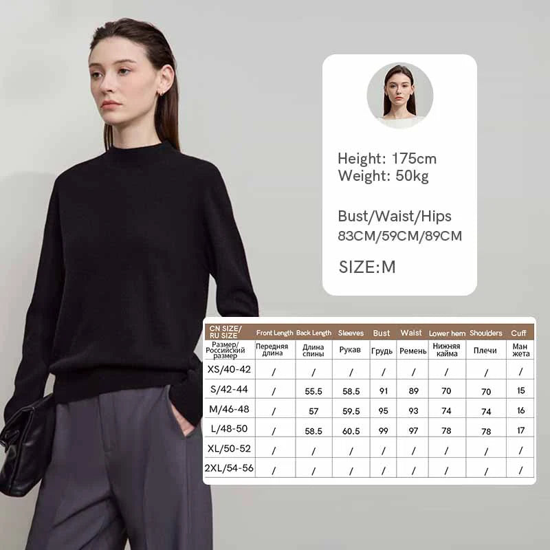 Wollpullover für Damen in Schwarz, Rundhalsausschnitt, lange Ärmel