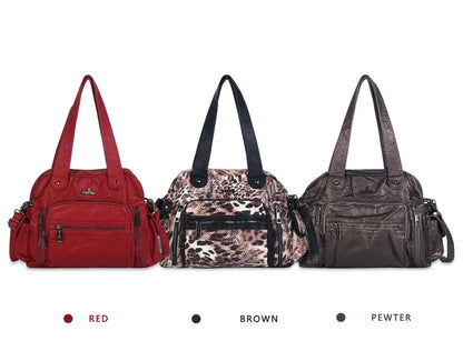 Damen-Satchel-Tasche Leopardenmuster, Top-Handle Innenfach mit Reißverschluss und viel Stauraum