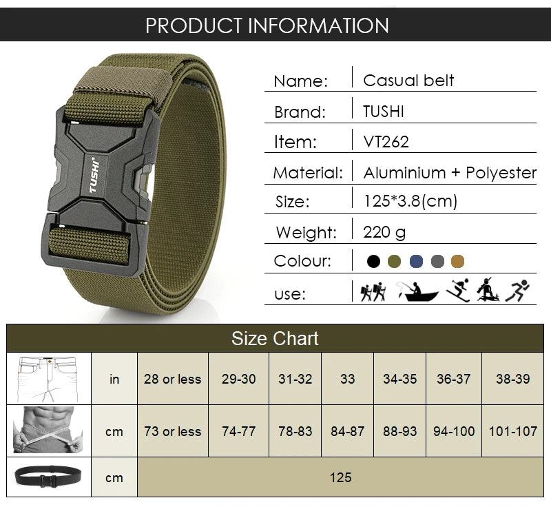 Herren-Taktik-Gürtel aus Elastikmaterial mit Matte-Metall-Schnalle und Schnellverschluss, Alltags- und Outdoor-Gürtel