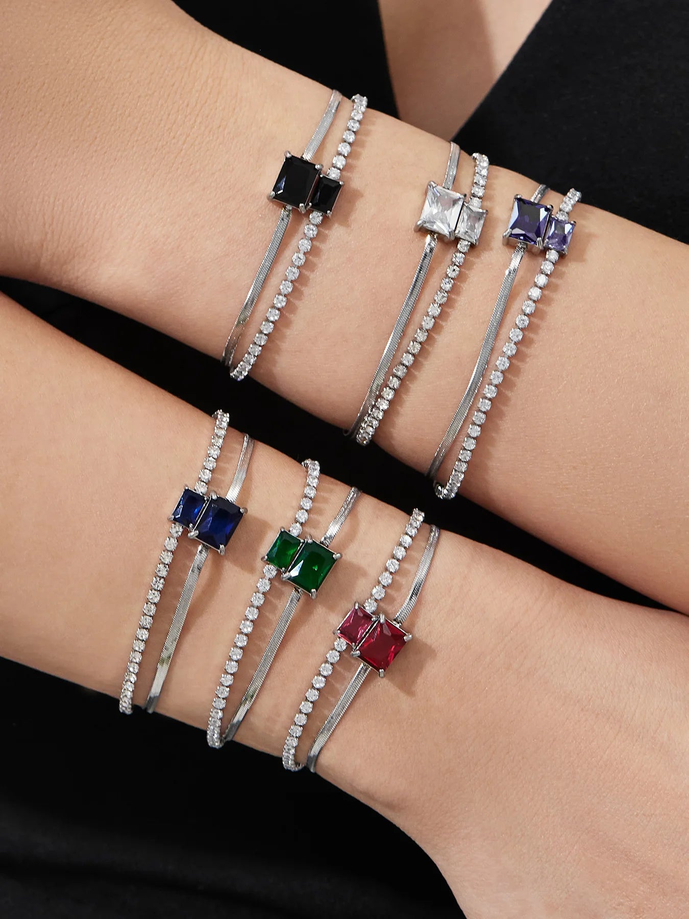 Damen-Armband Baguette-Zirkonia Doppelschicht