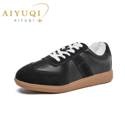 AIYUQI Damen Training Schuhe Leder Metal Toe Cap Flach