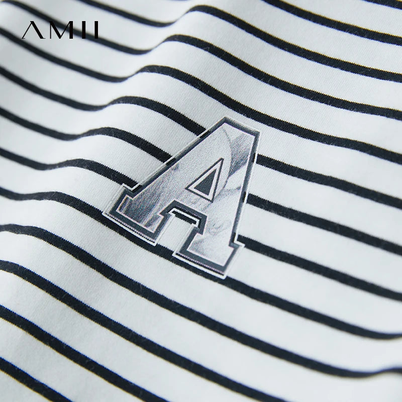 Damen T-Shirt aus reiner Baumwolle mit lässigem Streifenmuster und kurzen Ärmeln