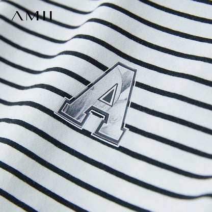 Damen T-Shirt aus reiner Baumwolle mit lässigem Streifenmuster und kurzen Ärmeln