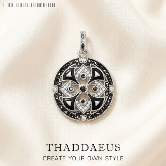 Damen-Charm-Anhänger schwarzes asiatisches Ornament Segen aus Sterlingsilber