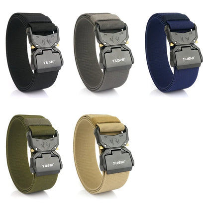 VATLY Breiter Elastik-Gürtel Herren 5 cm Aluminium-Schnellverschluss Militär-Stil