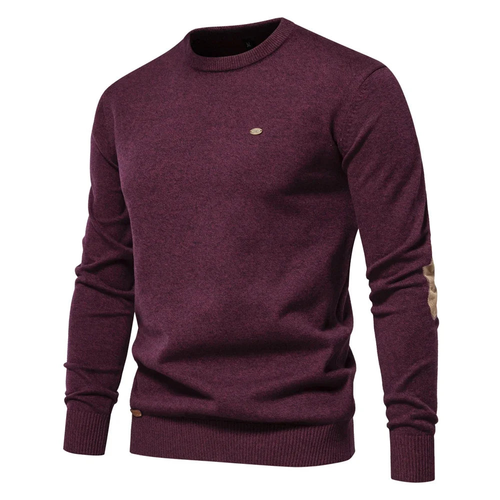 2023 neuer Herbst Baumwoll pullover für Männer o Hals Patchwork Ärmel Pullover Männer einfarbig warme Winter Herren Pullover