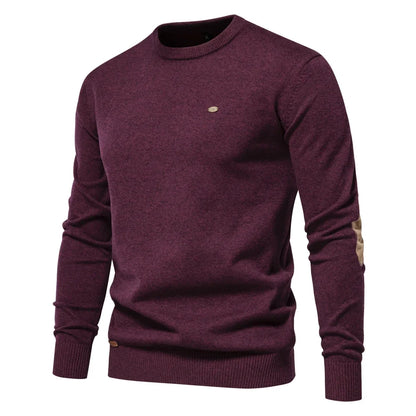 2023 neuer Herbst Baumwoll pullover für Männer o Hals Patchwork Ärmel Pullover Männer einfarbig warme Winter Herren Pullover