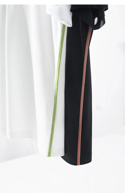 Damen T-Shirt im Minimalismus-Stil mit V-Ausschnitt und Kontrastnähten