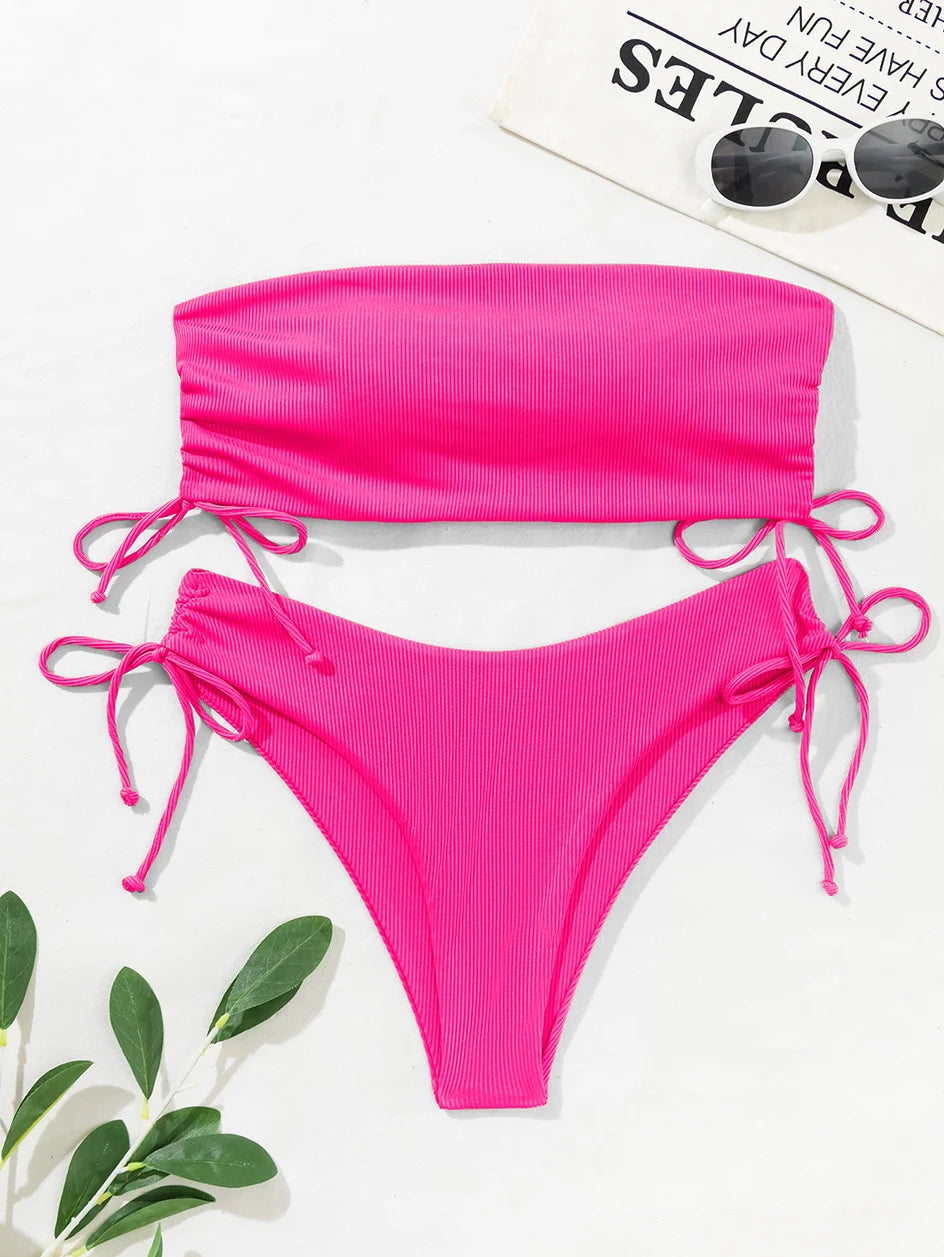 Gestreifter Sexy Bikini für Damen – Zweiteiliges Badeanzug-Set für Strand und Pool