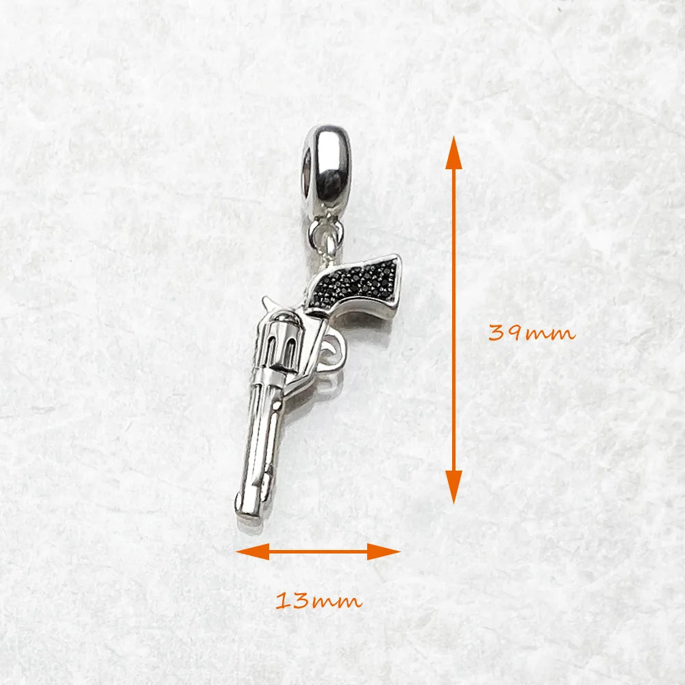 Damen-Charm-Anhänger Cowboy Revolver Pistole Vintage aus Sterlingsilber