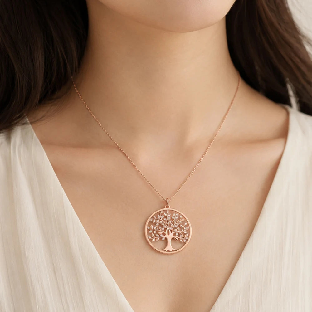 Damen-Charm-Anhänger Baum Roségold romantisch aus Sterlingsilber