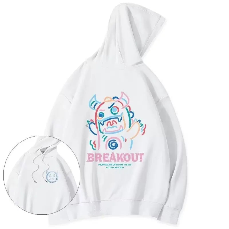 Herbst lustige Breakout Rinder Print Pullover Hoodies für Männer lässig lose Hip Hop Hoody Sweatshirt Mode y2k Streetwear Hoodie