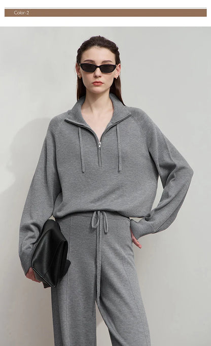 Damen-Rollkragenpullover Reißverschluss weites Bein Set Herbst