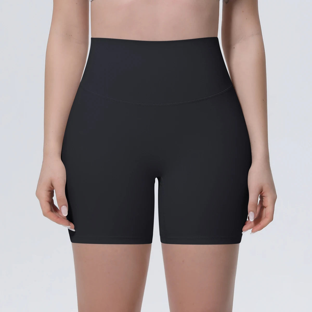 Schwarze Yogashorts für Damen mit breitem Bund, schnelltrocknend und bequem