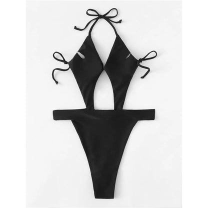 Damen Badeanzug Cut-Out Neckholder Trikini hoher Beinausschnitt Monokini gepolstert