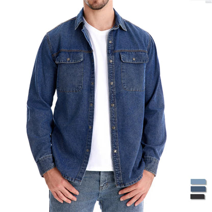 Herren Denim Shirts aus 100 Prozent Baumwolle mit doppelten Taschen im Casual-Stil