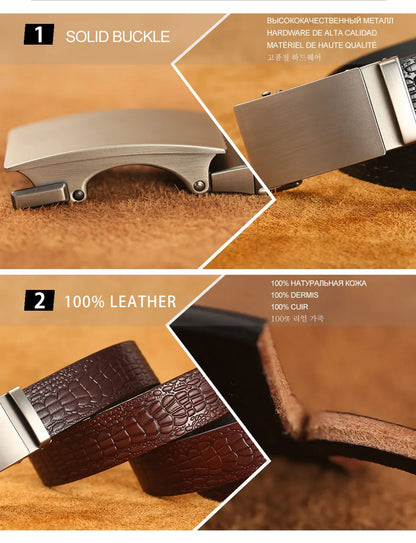 Herren Echtleder-Gürtel Krokodilmuster 3,5 cm Automatik-Schnalle Luxus Rindsleder