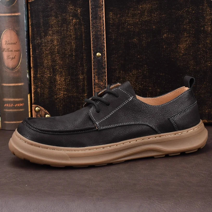 Thick-Soled Men's Shoes Retro British Style Non-Slip Leather Shoes Men's Shoes Wear-Resistant Solid Color Handmade Men's Shoes