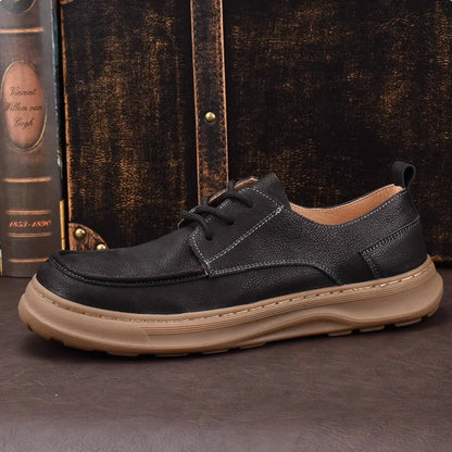Thick-Soled Men's Shoes Retro British Style Non-Slip Leather Shoes Men's Shoes Wear-Resistant Solid Color Handmade Men's Shoes