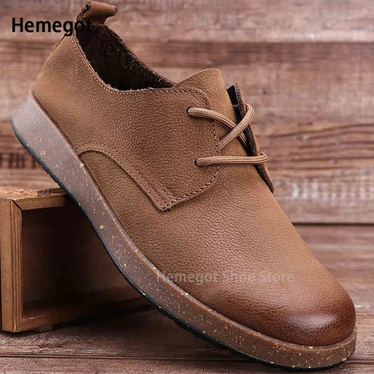 Non-Slip Lace Up Single Shoe Thick-Soled Men's Shoes Retro Shoes Men's Shoes Wear-Resistant Solid Color Handmade Men's Shoes