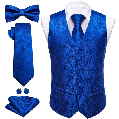 5-teiliges Business-Set: Anzugweste mit Paisley in Blau, dazu Krawatte, Fliege & Manschettenknöpfe.