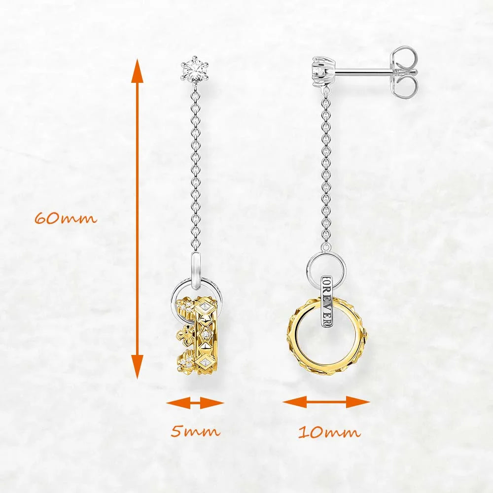 Damen-Ohrtropfen goldene Krone Vintage Rock II aus Sterlingsilber