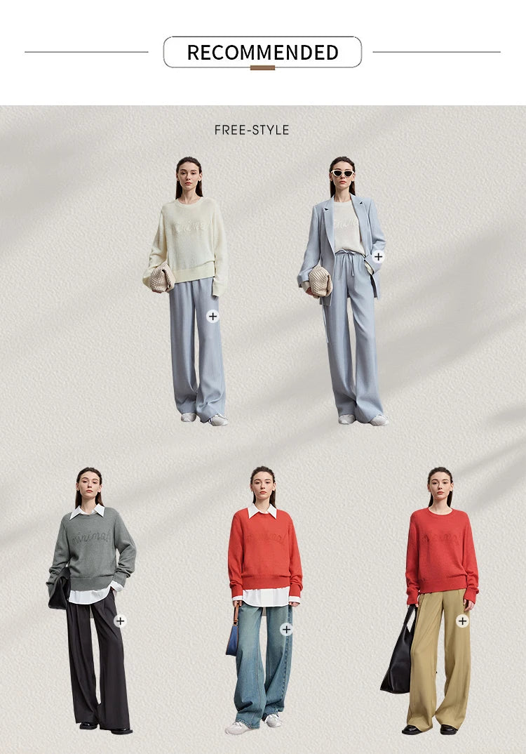 Damenpullover-Übersicht: verschiedene Farben als lässiges Outfit auf Models
