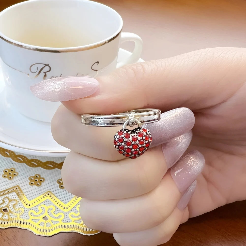 Damen-Ring Herz Pavé rot romantisch II aus Sterlingsilber