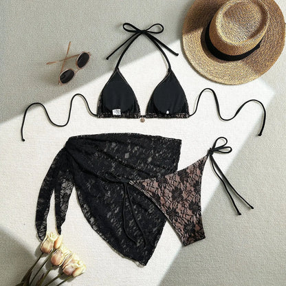 Dreiteiliger Damen-Bikini mit sexy Print und hoher Taille – ideal für Strand und Pool.