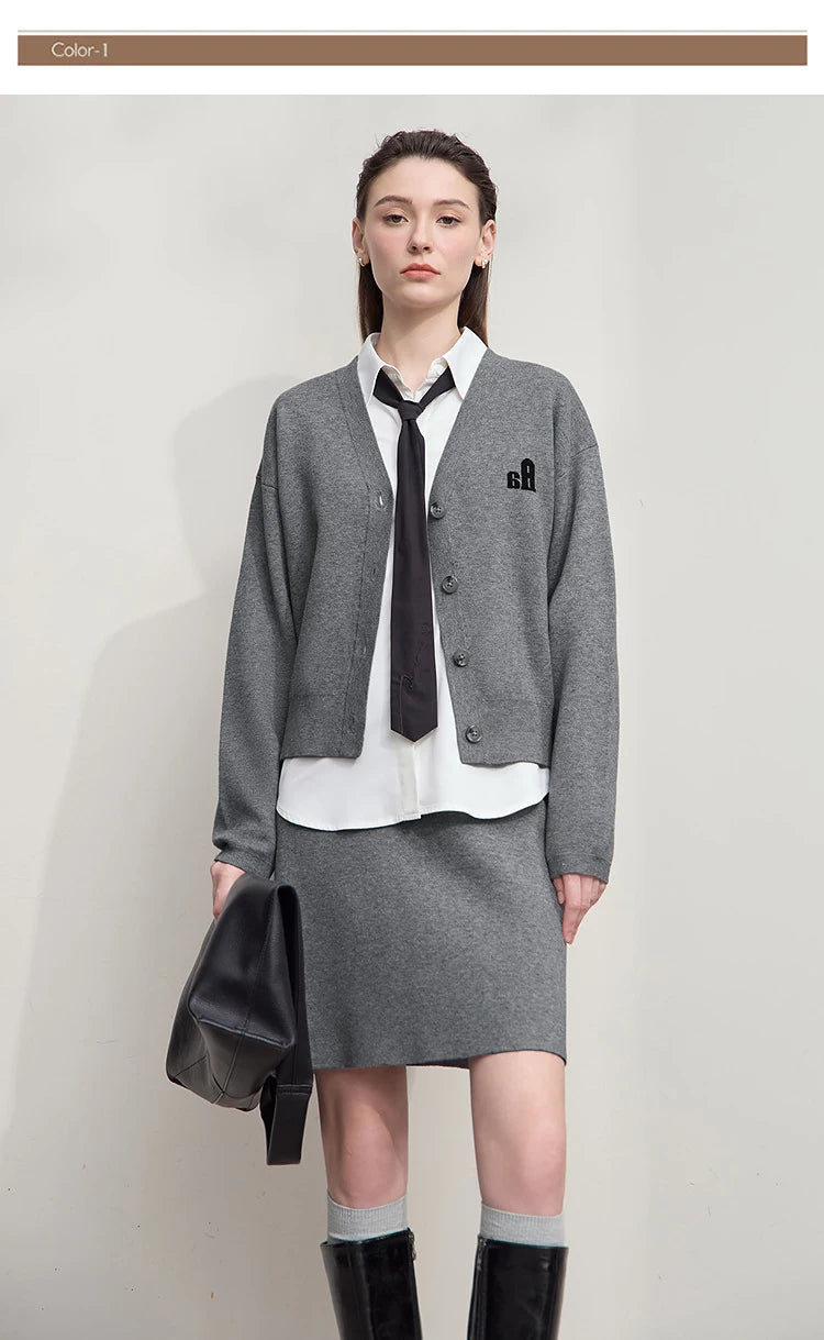 Damen-Strickjacke V-Ausschnitt Raglan einreihig locker vielseitig Herbst