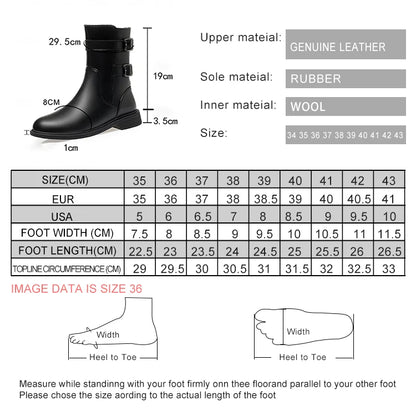Frauen Stiefeletten aus echtem Leder mit rutschfester Sohle und dicker Wolle