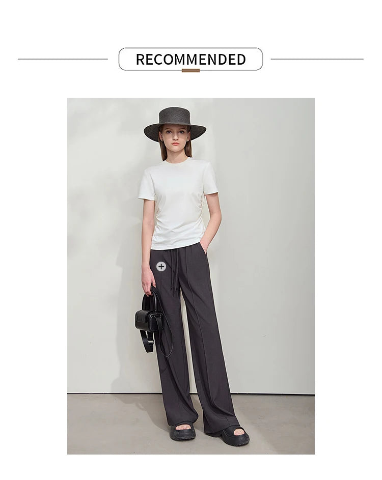 Damen T-Shirt mit Rundhalsausschnitt und gebrochenen Falten aus Modal-Baumwolle