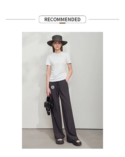 Damen T-Shirt mit Rundhalsausschnitt und gebrochenen Falten aus Modal-Baumwolle