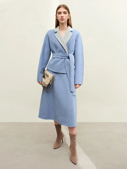 Damen Kleid-Set mit neuem Reverskragen und Gürtel im Winterstil