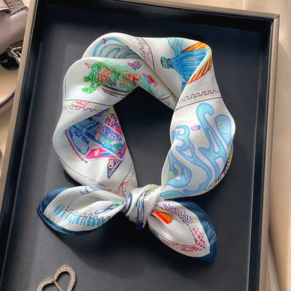 Damen Seidensatin Schal Tasche Kopf Bandana Halstuch bedruckt L
