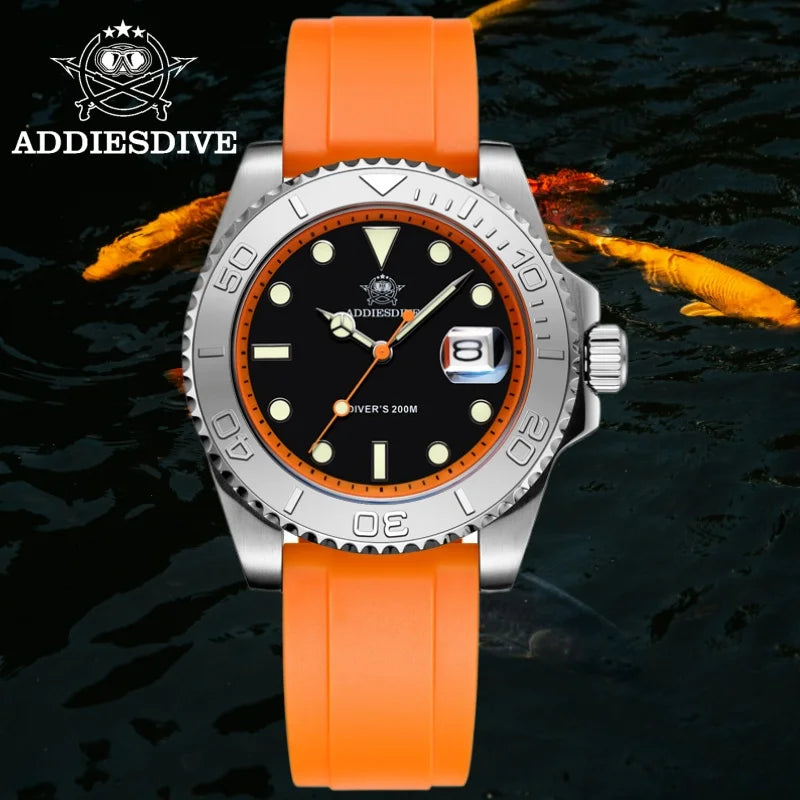 ADDIESDIVE 41mm AD2040 Sports Diver Watch TPU rubber belt Blue Luminous Reloj Hombre 200m Waterproof Quartz Watches