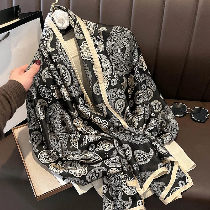 Damen Seidenschal groß 180x90cm Sommer Strand Foulard Bandana weich